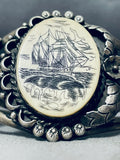 Intricately Hand Carved Vintage Native American Navajo Sterling Silver Bracelet Cuff-Nativo Arts