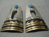 Authentic Vintage Native American Navajo Thomas Singer Turquoise Sterling Silver Earrings-Nativo Arts