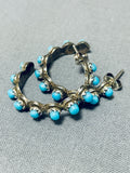 Wonderful Vintage Native American Zuni Sleeping Beauty Turquoise Sterling Silver Hoop Earrings-Nativo Arts
