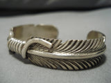 Quality Intricate!! Vintage Native American Navajo Sterling Silver Feather Bracelet Old-Nativo Arts