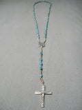 Very Rare Native American Navajo Turquoise Sterling Silver Rosary Christian Necklace-Nativo Arts