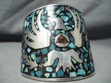 Massive Vintage Native American Navajo Turquoise Inlay Sterling Silver Bracelet-Nativo Arts