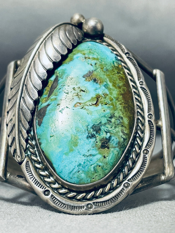 Rare Vintage Native American Navajo Green Turquoise Sterling Silver Bracelet-Nativo Arts