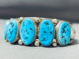 Dramatic Vintage Native American Navajo Sleeping Beauty Turquoise Sterling Silver Bracelet-Nativo Arts