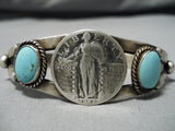 Incredible Coin And Sterling Silver Turquoise Bracelet-Nativo Arts