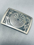 Important Vintage Native American Hopi Signed Sterling Silver Kokopelli Maze Buckle-Nativo Arts