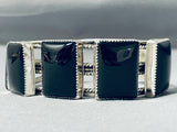 Big Square Black Stone Vintage Native American Navajo Sterling Silver Bracelet-Nativo Arts