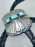 Important Vic Hicks Vintage Native American Navajo Turquoise Sterling Silver Bolo Tie-Nativo Arts
