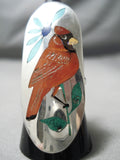 Towering Quam Sr. Native American Zuni Coral Turquoise Sterling Silver Cardinal Ring-Nativo Arts