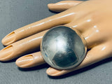 Huge Signed Domed Sterling Silver Vintage Native American Navajo Ring-Nativo Arts