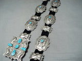 Signed Vintage Native American Navajo Sleeping Beauty Turquoise Sterling Silver Concho Belt-Nativo Arts