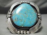 One Of The Best Vintage Native American Navajo #8 Turquoise Sterling Silver Leaf Bracelet-Nativo Arts
