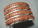Towering Wide Vintage Native American Zuni Coral Sterling Silver Bracelet-Nativo Arts