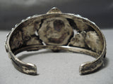Detailed Heavy Huge Vintage Native American Navajo Lapis Sterling Silver Leaf Bracelet-Nativo Arts
