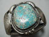 Huge Museum Vintage Native American Navajo Blue Gem Turquoise Sterling Silver Leaf Bracelet Old-Nativo Arts