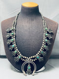 Dazzling Vintage Native American Navajo Turquoise Sterling Silver Squash Blossom Necklace-Nativo Arts