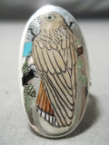 Native American Important Harlan Coonsis Bird Turquoise Coral Sterling Silver Ring-Nativo Arts