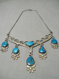 Fabulous Vintage Native American Navajo Turquoise Dangling Sterling Silver Necklace Old-Nativo Arts