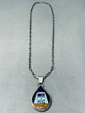Extreme Detail Native American Navajo Turquoise Kachina Sterling Silver Necklace-Nativo Arts