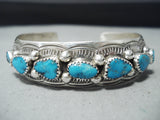 Signed Benally Vintage Native American Navajo Kingman Turquoise Sterling Silver Bracelet-Nativo Arts
