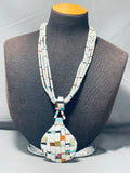 Native American Flask Shell Very Rare Vintage Santo Domingo Turquoise Inlay Necklace-Nativo Arts