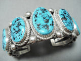 Signed Vintage Native American Navajo Sleeping Beauty Turquoise Sterling Silver Bracelet-Nativo Arts