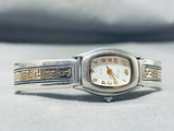 Native American Striking Vintage Santo Domingo Sterling Silver & 14k Gold Watch Bracelet-Nativo Arts