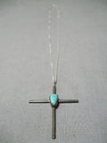 Graceful Vintage Native American Navajo Royston Turquoise Sterling Silver Cross Necklace Old-Nativo Arts