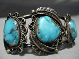 Opulent Vintage Native American Navajo Blue Diamond Turquoise Sterling Silver Bracelet Old-Nativo Arts