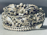 One Of The Most Detailed Ever Vintage Native American Navajo Sterling Silver Leaf Bracelet-Nativo Arts