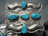 Signed Vintage Native American Navajo Sleeping Beauty Turquoise Sterling Silver Concho Belt-Nativo Arts