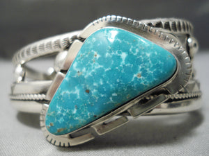 Thick Heavy Artistic Vintage Native American Navajo Blue Turquoise Sterling Silver Bracelet Cuff-Nativo Arts