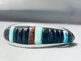 Important Dinosaur Bone Inlay Vintage Native American Navajo Sterling Silver Turquoise Bracelet-Nativo Arts