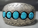Superior Vintage Native American Navajo Blue Gem Turquoise Sterling Silver Bracelet Old-Nativo Arts