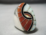 Huge Heavy Zuni Native American Opal Coral Sterling Silver Ring-Nativo Arts