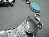 One Of Most Unique Ever Vintage Native American Navajo Turquoise Link Sterling Silver Bracelet-Nativo Arts