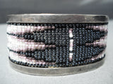 Thick Heavy Detailed Vintage Native American Navajo Hand Beaded Sterling Silver Bracelet-Nativo Arts