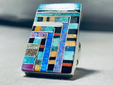 Native American One Of Most Intricate Ever Santo Domingo Turquoise Inlay Sterling Silver Ring-Nativo Arts