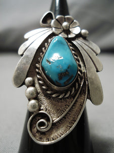 Incredible Vintage Native American Navajo Old Persin Turquoise Sterling Silver Ring Old-Nativo Arts