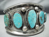 Wide Vintage Native American Navajo Old Morenci Turquoise Sterling Silver Bracelet Old-Nativo Arts