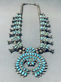 Native American Early Rare Vintage Zuni Turquoise Sterling Silver Squahs Blossom Necklace-Nativo Arts