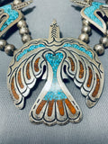 Rare Singer Vintage Native American Navajo Turquoise Sterling Silver Squash Blossom Necklace-Nativo Arts