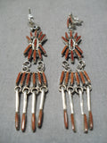 Exquisite Zuni Coral Sterling Silver Earrings Native American-Nativo Arts