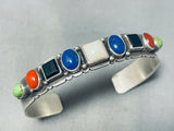 Pat Yazzie Colorful Native American Navajo Coral Gaspeite Lapis Jet Sterling Silver Bracelet-Nativo Arts