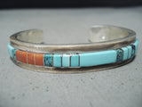 Native American Astonishing Zuni Turquoise And Coral Sterling Silver Bracelet-Nativo Arts