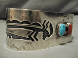 Native American Important Ross Scott Turquoise Coral Sterling Silver 3d Bracelet Old-Nativo Arts