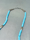 Native American Completely Hand Carved Turquoise Zuni Sterling Silver Heishi Necklace-Nativo Arts