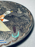 One Of The Most Unique Vintage Native American Navajo Turquoise Inlay Sterling Silver Buckle-Nativo Arts
