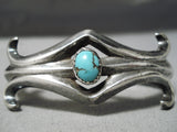 Earlier Vintage Native American Navajo Spiderweb Turquoise Sterling Silver Thorn Bracelet Old-Nativo Arts