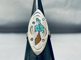 Singer Vintage Native American Navajo Turquoise Coral Sterling Silver Ring Old-Nativo Arts
